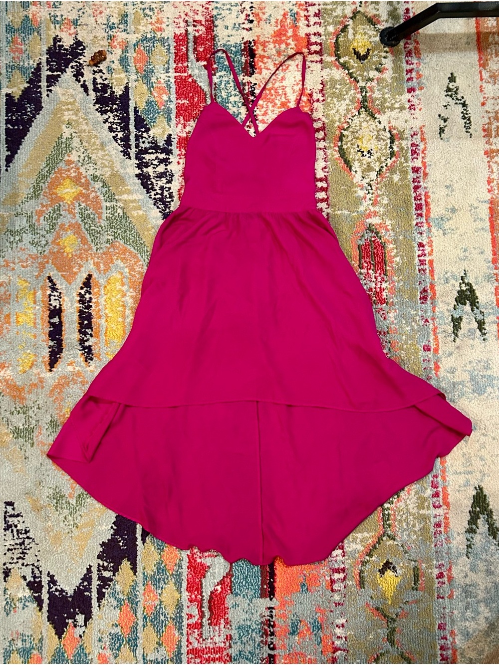 Lavender Brown Hot Pink Spaghetti Strap High-Low Dress